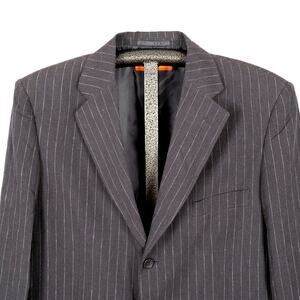 Men's Linen-Cotton Blend Blazer Size LARGE Gray w/ White Stripes Career Classic